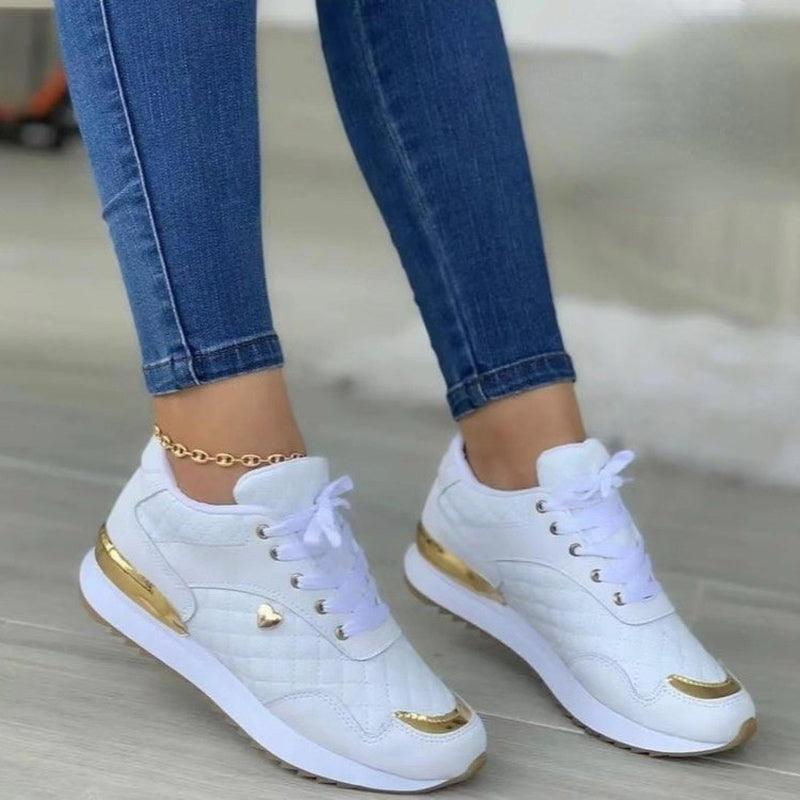 Plaid Sneakers Women Patchwork Lace Up Shoes With Love Decor - ForVanity 4