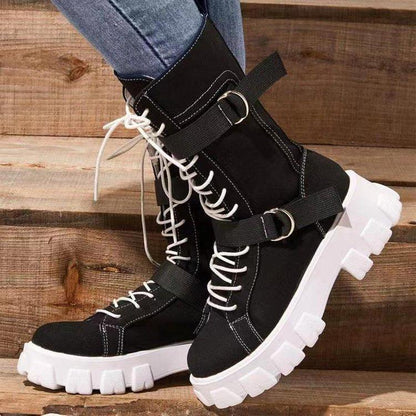 Platform Buckle Lace-up Women Boots - ForVanity boots, women's shoes Boots