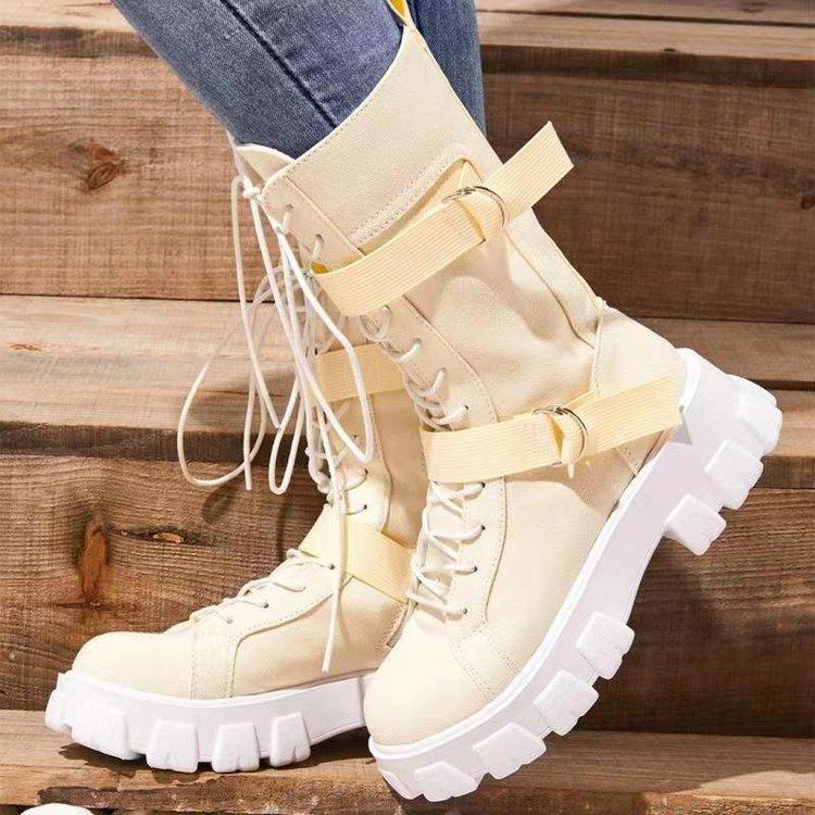 Platform Buckle Lace-up Women Boots - ForVanity boots, women's shoes Boots