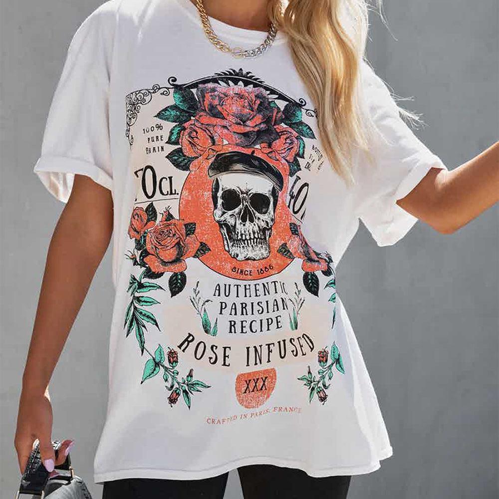 Women's Printed Loose-Fitting Casual T-Shirt - ForVanity t-shirts, women's clothing T-Shirt