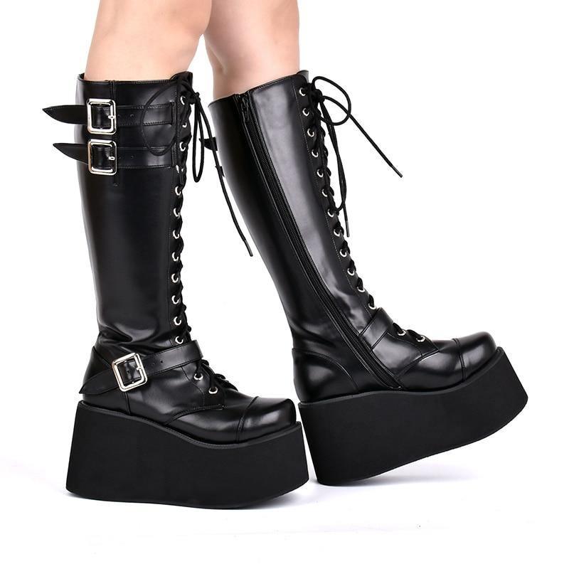Punk Lace-up Zipper Gear High-Heel Boots - ForVanity boots, women's shoes Shoes
