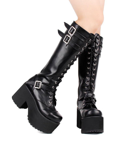 Punk Lace-up Zipper Gear High-Heel Boots - ForVanity boots, women's shoes Shoes