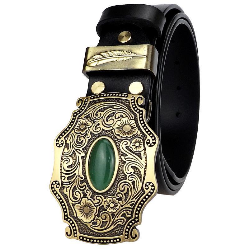 Pure Copper Inlaid Jade Buckle Belt - ForVanity belts, men's accessories Belts