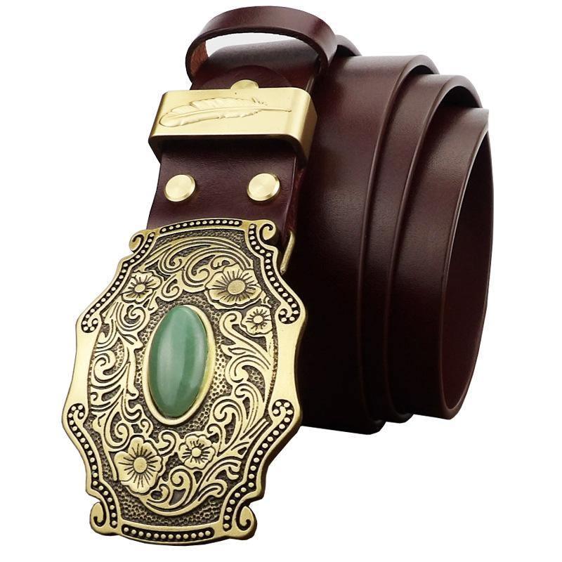 Pure Copper Inlaid Jade Buckle Belt - ForVanity belts, men's accessories Belts