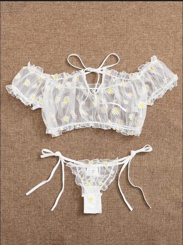 Retro Ribbon Lace Women Bra Set - Perfect for Small Chests - ForVanity lingerie set, women's lingerie Lingerie Set