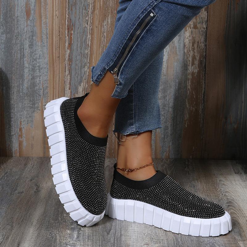 Rhinestone Knit Breathable Fashion Sneakers - ForVanity sneakers, women's shoes Sneakers