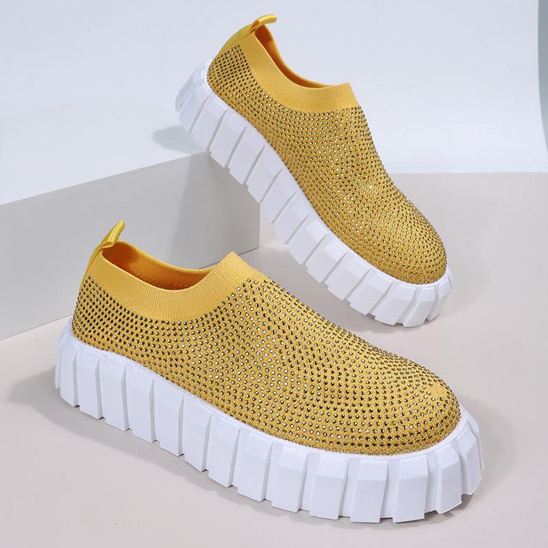 Rhinestone Knit Breathable Fashion Sneakers - ForVanity sneakers, women's shoes Sneakers