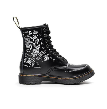 Men's & Women's Round Head Hard Leather Graffiti Skull Boots - ForVanity boots, men's shoes, women's shoes Boots