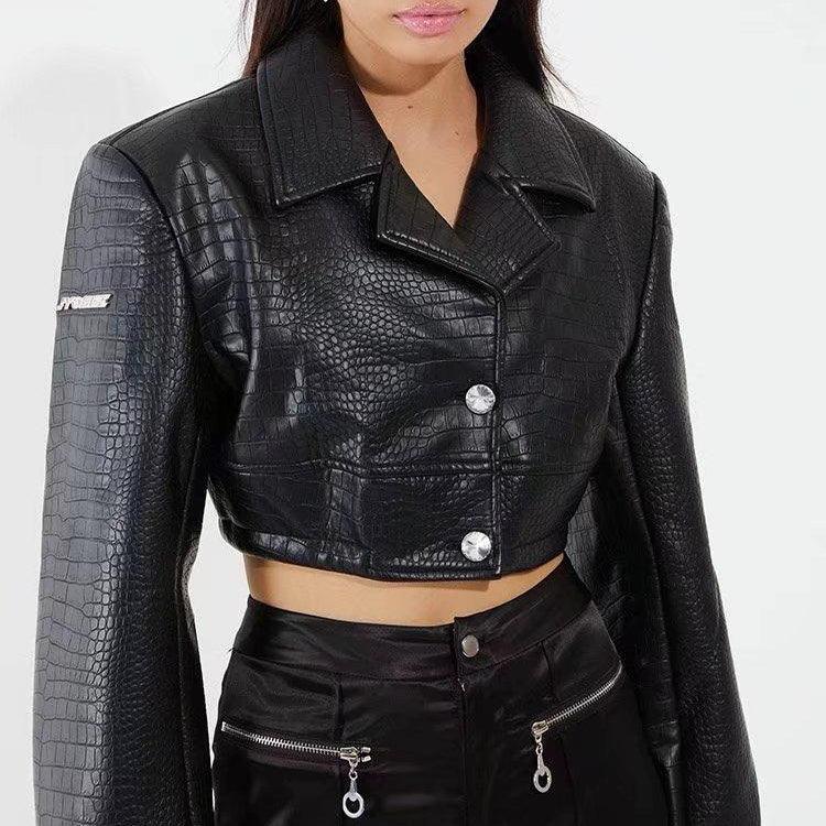 Short High Waist Faux Leather New Wild Jacket - ForVanity 