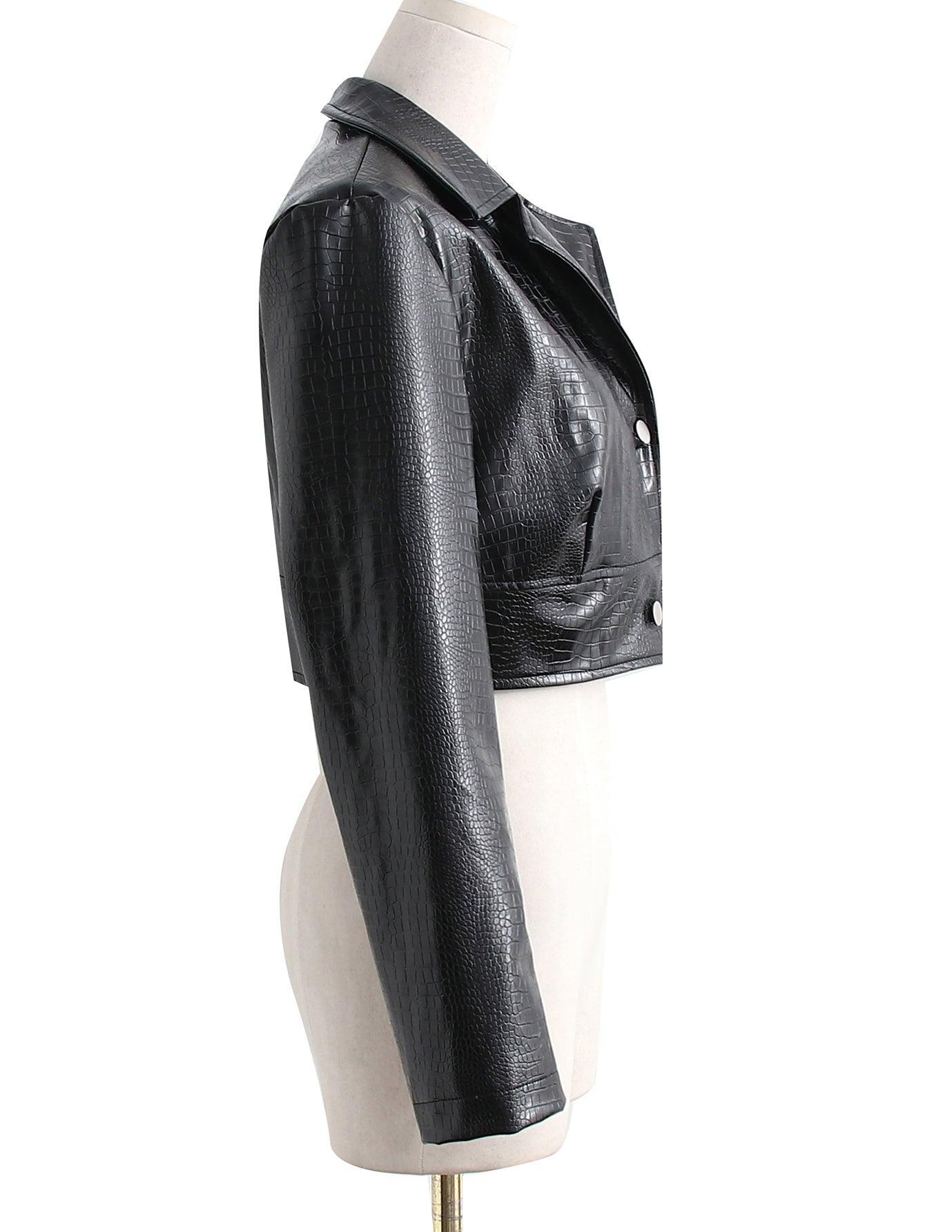 Short High Waist Faux Leather New Wild Jacket - ForVanity 