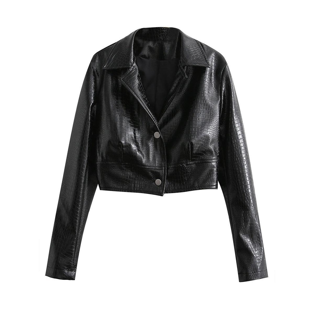 Short High Waist Faux Leather New Wild Jacket - ForVanity 