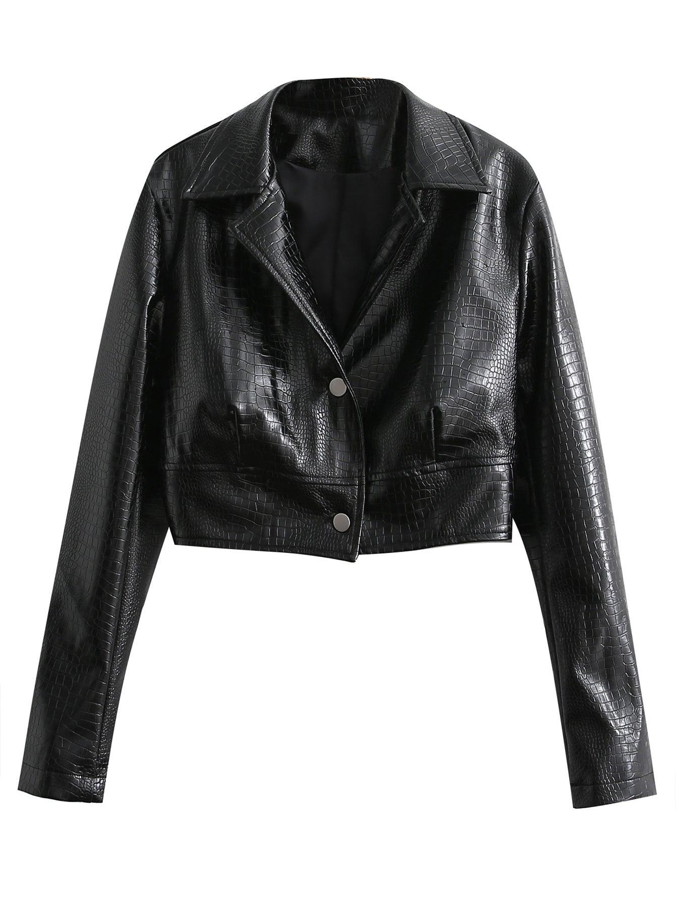 Short High Waist Faux Leather New Wild Jacket - ForVanity 