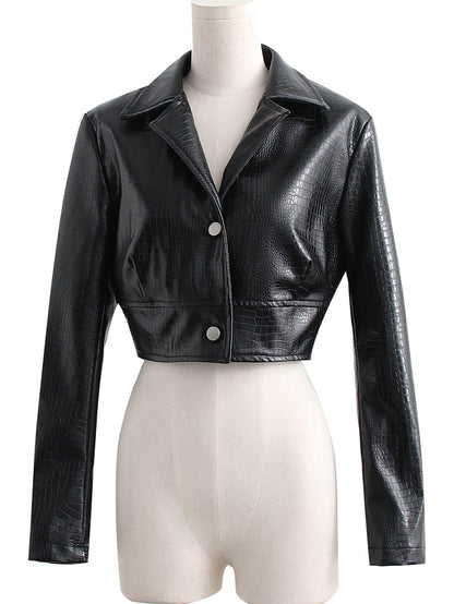 Short High Waist Faux Leather New Wild Jacket - ForVanity 