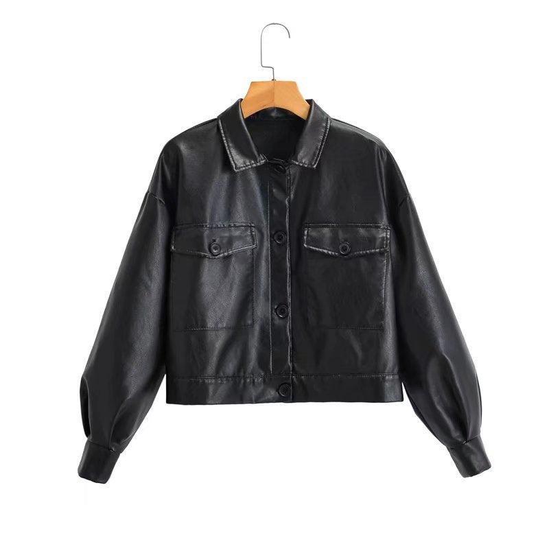 Short Spring Autumn Fashion Leather Jacket - ForVanity 