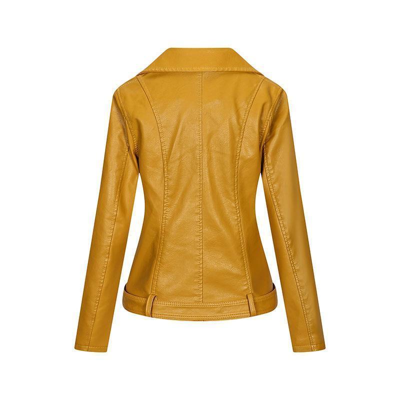 Slim Elegant Women Faux Leather Jacket - ForVanity 