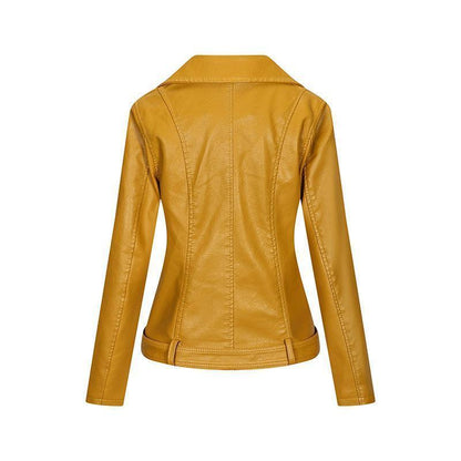 Slim Elegant Women Faux Leather Jacket - ForVanity 