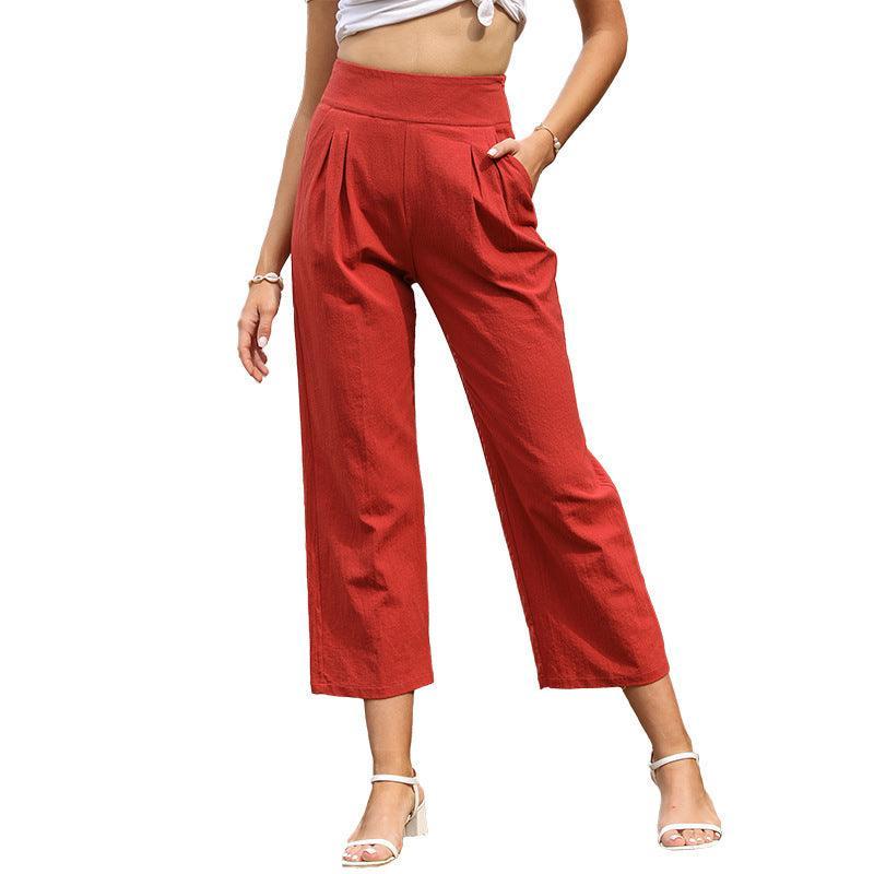 High Rise Slim-Fitting Capris in Solid Color with Ruched Detail - ForVanity pants & capris, women's clothing Pants