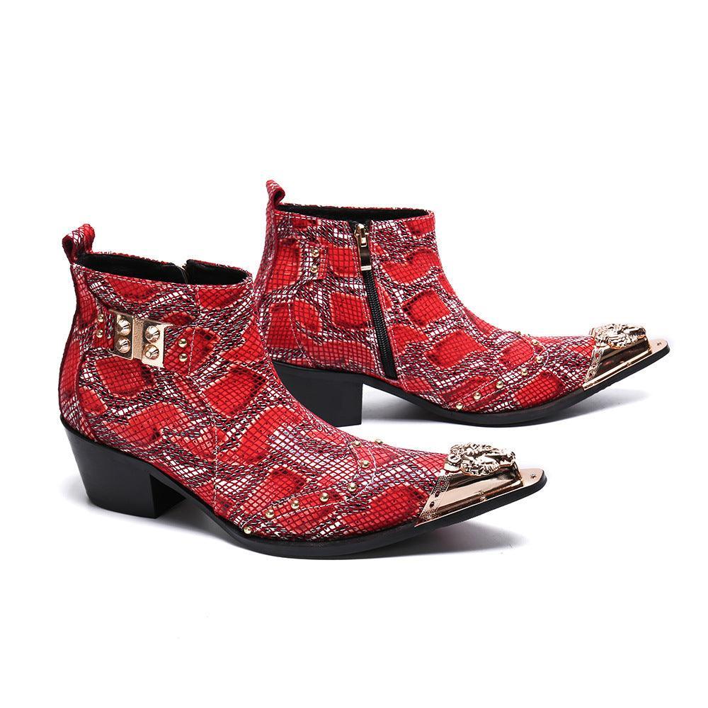 Stylish Snake Print Short Leather Boots - ForVanity boots, men's shoes Boots