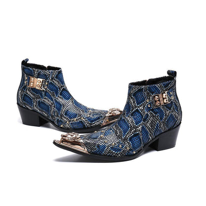Stylish Snake Print Short Leather Boots - ForVanity boots, men's shoes Boots