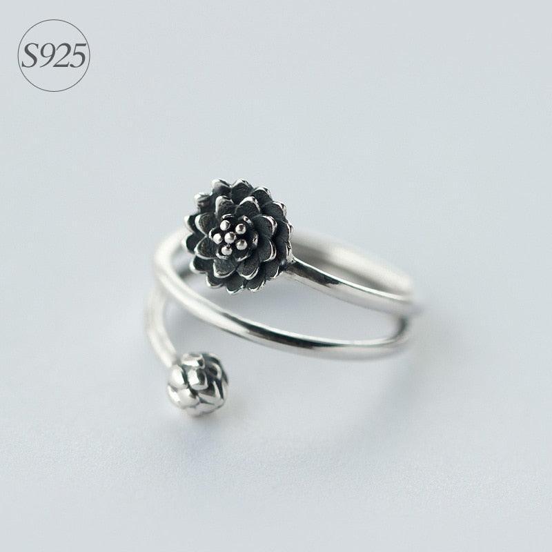 Solid 925 Sterling Silver Multi-Rows Lotus Flower & Bub Ring - ForVanity 