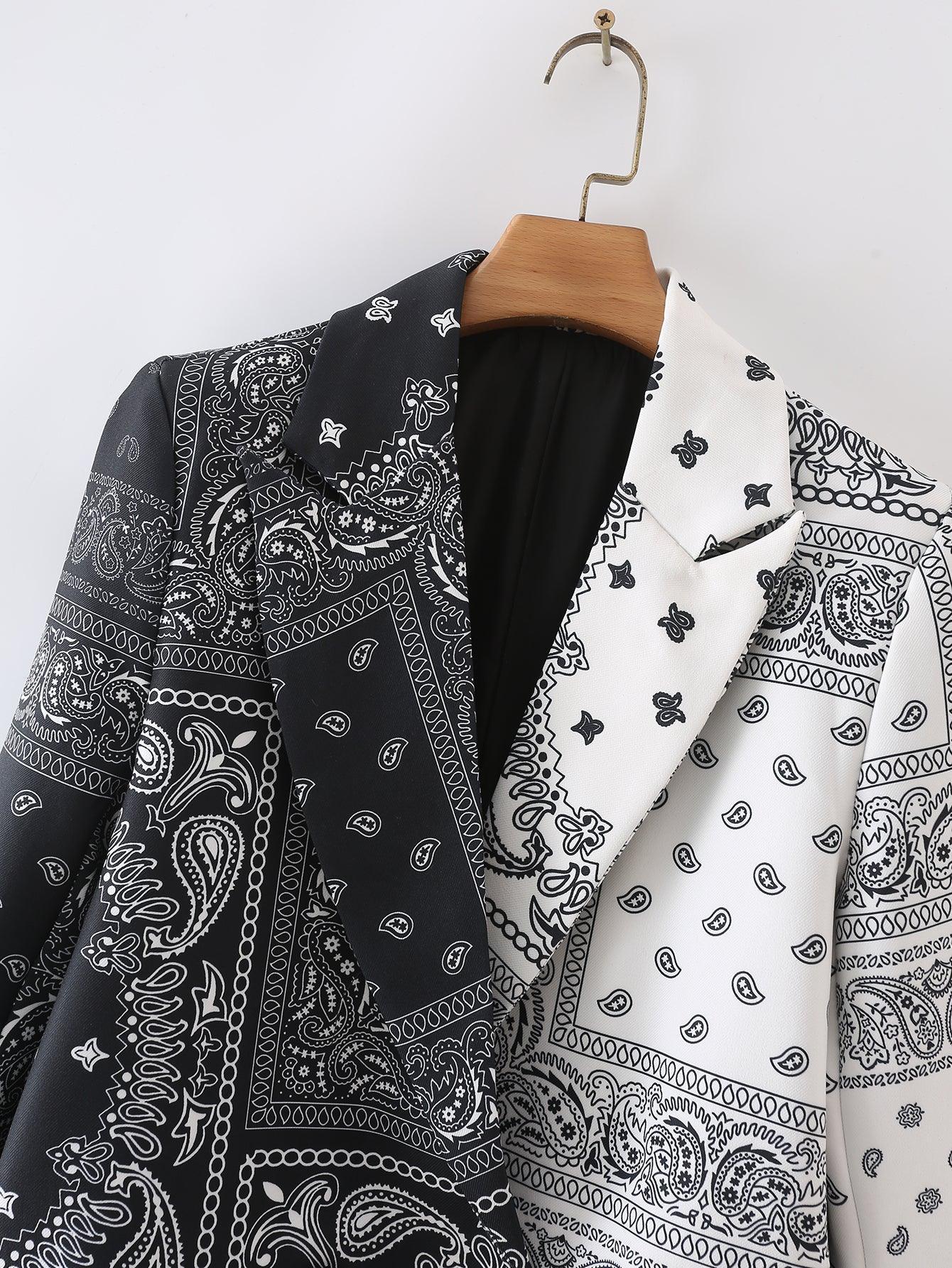 Spring Urban Paisley Printed Blazer with Color Matching - ForVanity blazer, jackets & coats, women's clothing Blazer