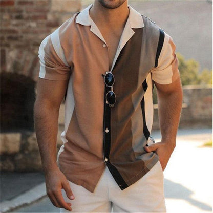 Stripe Of Short Sleeve Cardigan Shirt - ForVanity men's clothing, t-shirts Shirts & Tops