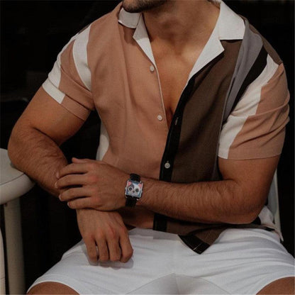 Stripe Of Short Sleeve Cardigan Shirt - ForVanity men's clothing, t-shirts Shirts & Tops