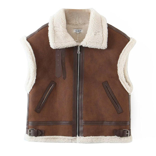 Suede Lamb Wool Vest - Add Some Cozy Style to Your Look - ForVanity Fuzzy Coats, jackets & coats, vest, women's clothing Vest