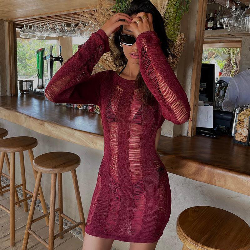 Alluring Summer Cutout Backless Sexy Slim Knitted Dress - ForVanity Beachwear, dress, party, Summer, Sweater Dress, Vacation Dress, women's clothing, women's knitwear Knitted Dresses