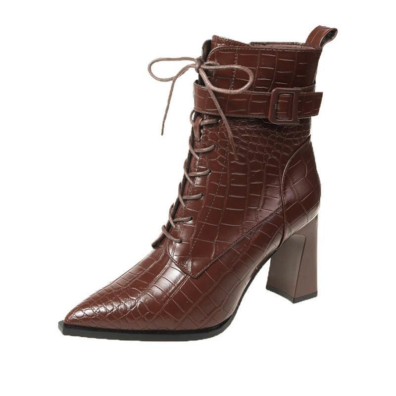 Winter Alligator Pattern Lace-up Boots - ForVanity boots, women's shoes Boots