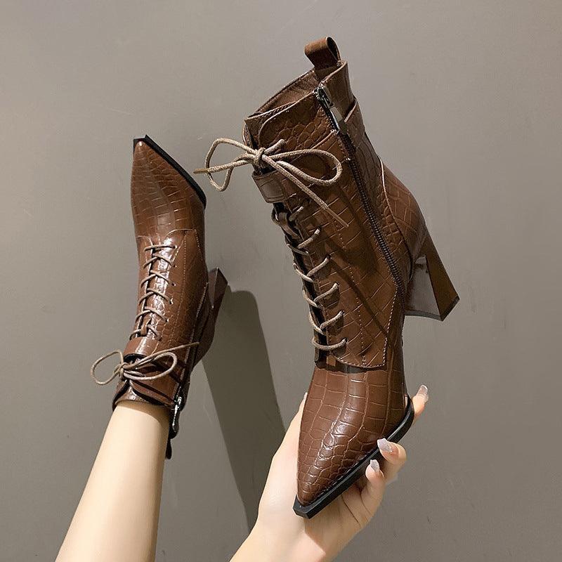 Winter Alligator Pattern Lace-up Boots - ForVanity boots, women's shoes Boots