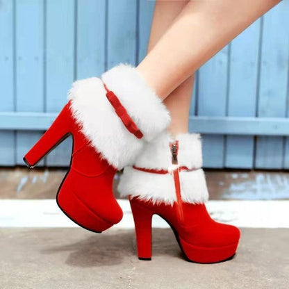 Winter Christmas High Heel Party Plush Boots - ForVanity boots, women's shoes Boots