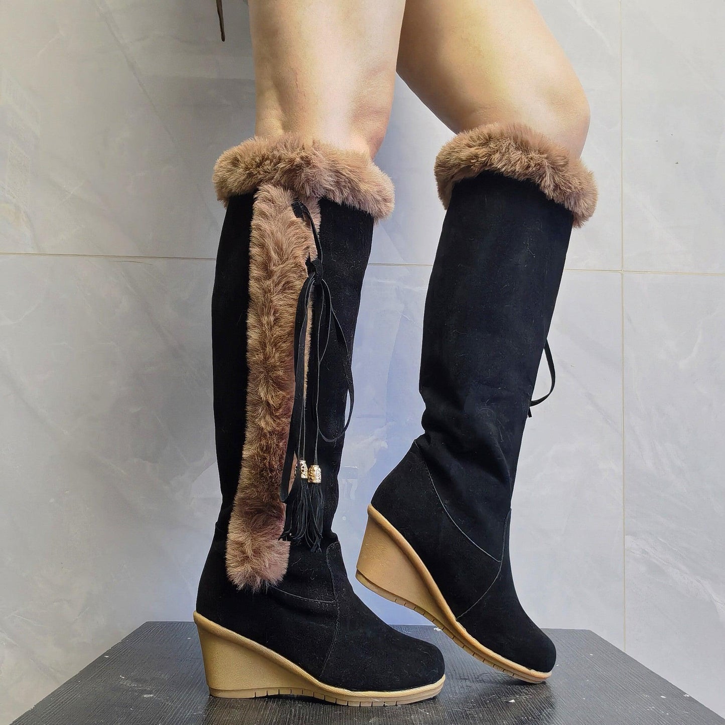Winter Plush Long Women Wedges Boots - ForVanity boots, women's shoes Boots