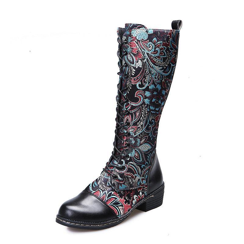 Winter Retro Ethnic Style Lace-up Heeled Long Boots - ForVanity boots, women's shoes Boots