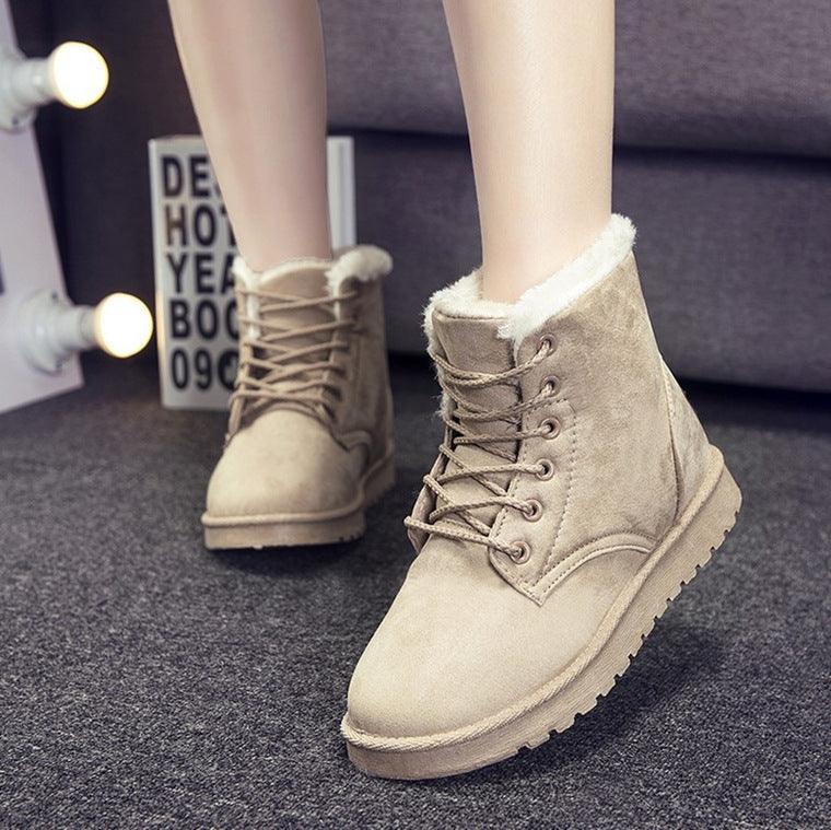 Winter Snow Lace Up Platform Women Plush Ankle Boots - ForVanity boots, women's shoes Boots