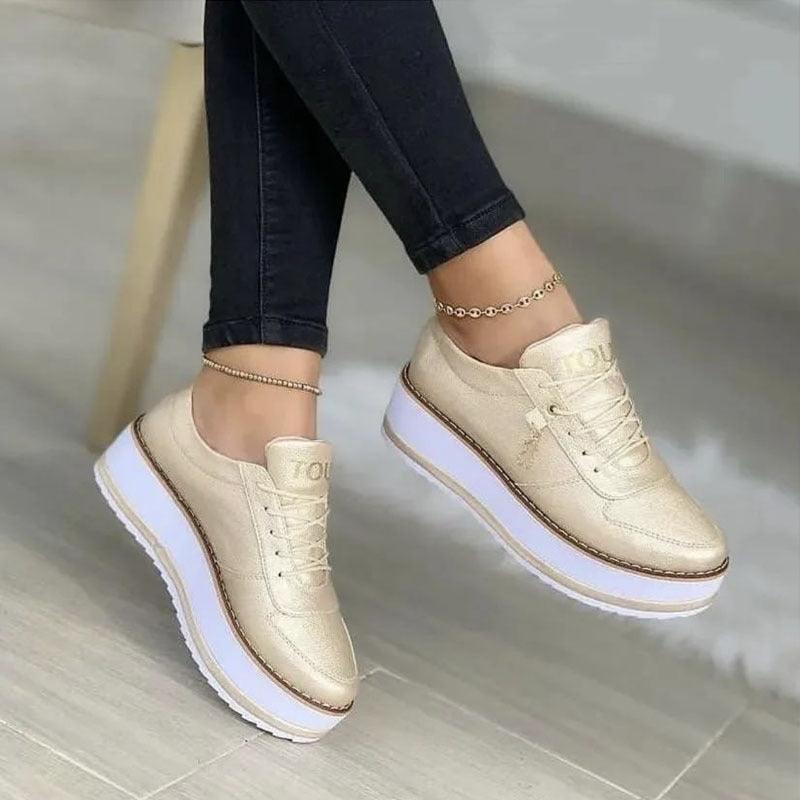 Woman Lace-up Flats Height Increasing Casual Sneakers - ForVanity sneakers, women's shoes Sneakers