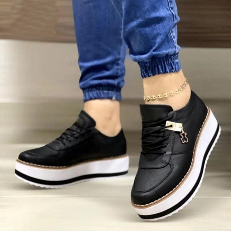 Woman Lace-up Flats Height Increasing Casual Sneakers - ForVanity sneakers, women's shoes Sneakers