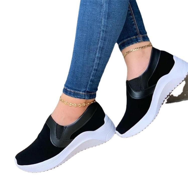 Comfortable Women's Slip-On Sneakers with Breathable Cotton Upper and Low Wedge Heel - ForVanity sneakers, women's shoes Sneakers