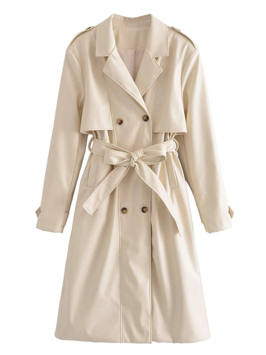 Women's Belted Trench Coat with Button Decoration - ForVanity jackets & coats, leather, Trench & Coats, women's clothing Trench