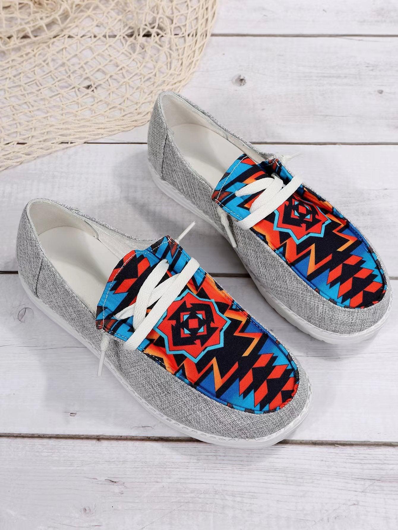 Stylish Canvas Patchwork Flats - Perfect for Casual and Leisure Wear - ForVanity sneakers, women's shoes Sneakers