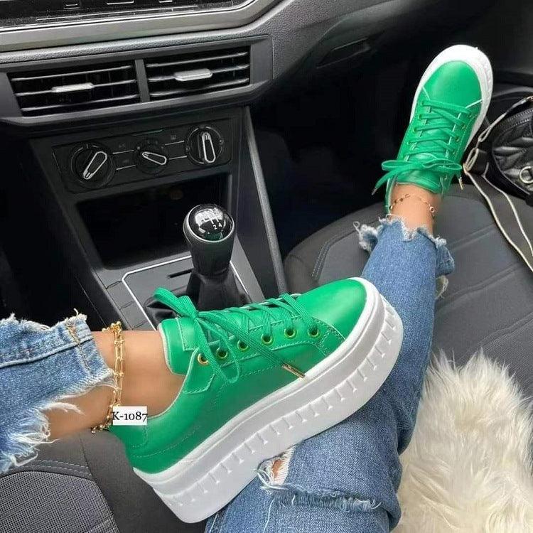 Women Chunky Heel Ankle Lace-up Sneakers - ForVanity sneakers, women's shoes Sneakers