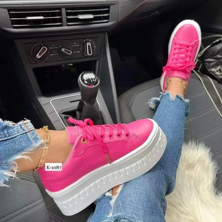 Women Chunky Heel Ankle Lace-up Sneakers - ForVanity sneakers, women's shoes Sneakers
