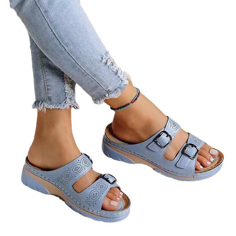 Women Double Buckle Slippers - ForVanity slippers, women's shoes Slippers
