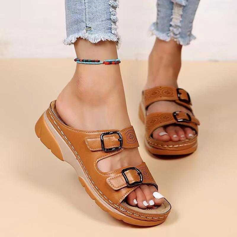 Women Double Buckle Slippers - ForVanity slippers, women's shoes Slippers