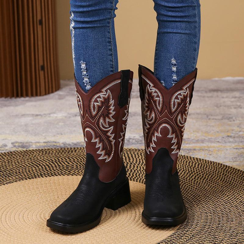 Women Embroidery Western Boots - ForVanity boots, women's shoes Boots