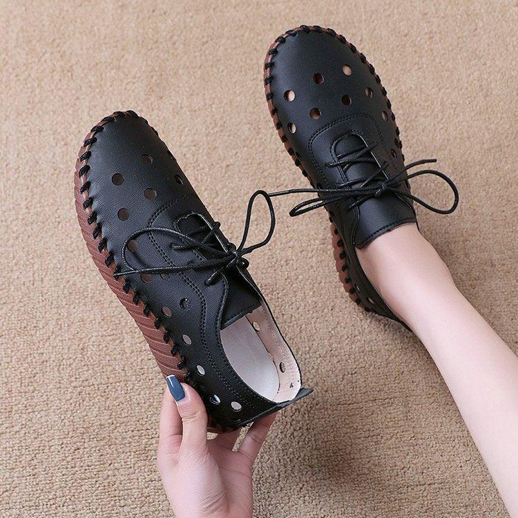 Women Flat Shoes Breathable Hollow Out Lace-up Loafers - ForVanity loafers, women's shoes Loafers