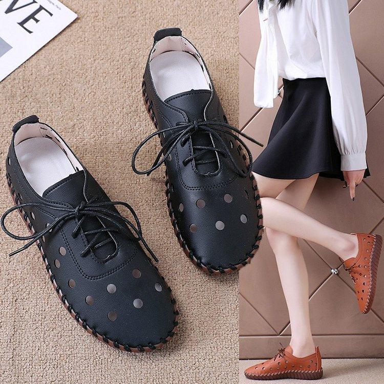 Women Flat Shoes Breathable Hollow Out Lace-up Loafers - ForVanity loafers, women's shoes Loafers
