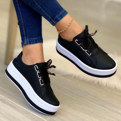 Chic Ribbon Lace-up Platform Sneakers for Women - Stylish & Comfortable Flats - ForVanity sneakers, women's shoes Sneakers