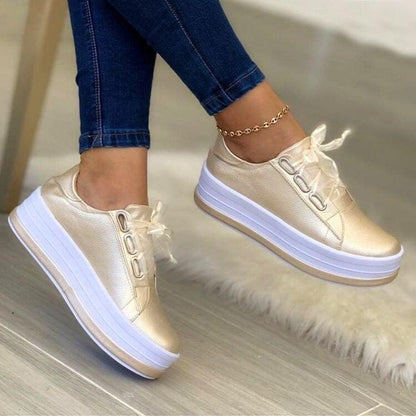 Chic Ribbon Lace-up Platform Sneakers for Women - Stylish & Comfortable Flats - ForVanity sneakers, women's shoes Sneakers