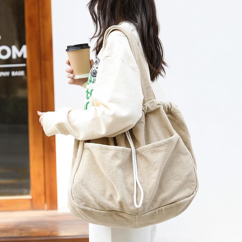 Urban Chic Corduroy Drawstring Shoulder Bag with Multiple Pockets for Women - ForVanity handbag, women's bags Handbags
